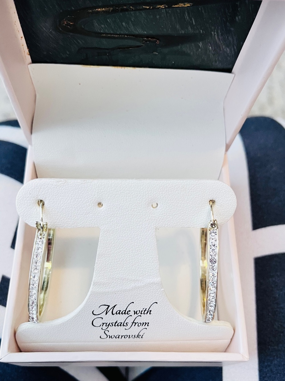 Gold Hoop Earrings with Clear Swarovski Crystals
